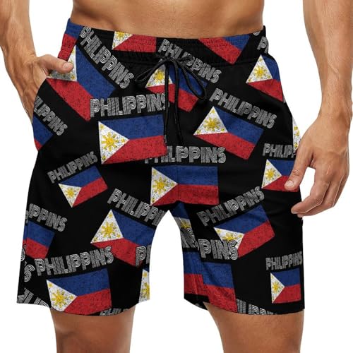 Philippines Vintage Flag Men's Board Shorts with Mesh Liner Quick Dry Swim Trunks Casual Beach Short Pants