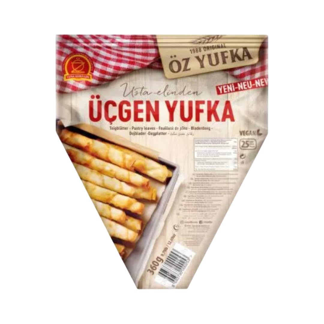 OZYUFKA Feuilles de pâte triangulaires – Souples, Prêtes à farcir, Polyvalentes | Origine Turquie | Idéales pour bricks, böreks et samoussas – Poids net 360 g, 2 Paquets