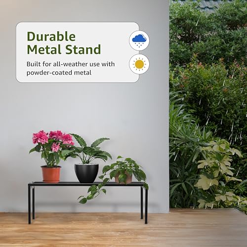 Image of Amazon Brand - Solimo Metal Plant Stand (Set of 4, Black) - Powder-Coated Iron, Heavy-Duty with Sturdy Legs, Corrosion-Resistant, Indoor & Outdoor Use, 20x60x20 cm, Holds up to 54 kg