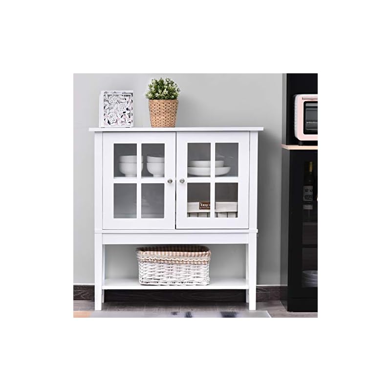 Kitchen Credenza Coffee Bar Buffet Storage With 2 Glass