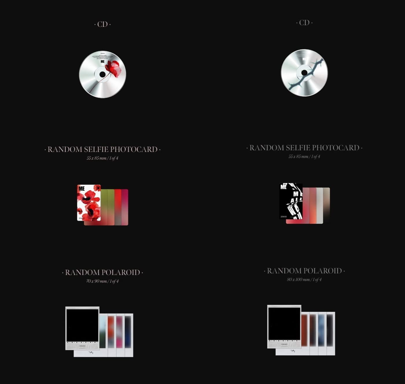 Jisoo Pierwszy pojedynczy album CD + POB + fotoksiążka + fotokartka do selfie + Polaroid + papier tekstowy + zakładka + śledzenie zapieczętowane (zestaw czarny + czerwony)