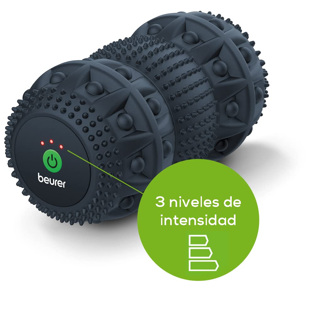 Beurer MG 35 Deep Roll Rodillo de masaje con vibración, rodillo fascial para masajear puntos gatillo, 3 niveles de intensidad, uso versátil, profundamente efectivo, ideal para llevar de viaje