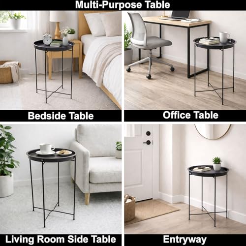 Image of Amazon Brand - Umi Round Metal Side Table for Living Room & Bedroom - Modern Bedside Table, Coffee Table, Corner Table with Sturdy Iron Frame, Black, 33x33x48-Small