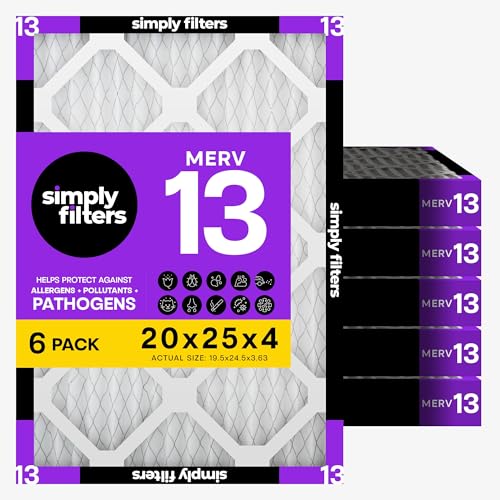 Simply 20x25x4 Air Filter MERV 13 6 Pack Furnace Air Filter for HVAC (Actual Size:19.5x24.5x3.63) DUST Pet & Allergy Control