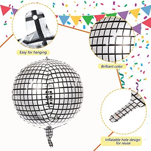 10 Pieces 22 Inch Disco Ball Balloons 4D Large Mirror Disco Foil Balloons Aluminum Mylar Helium Balloons Disco Silver Foil Balloons 70s Disco Party Balloons for Birthday Adults Graduating Wedding