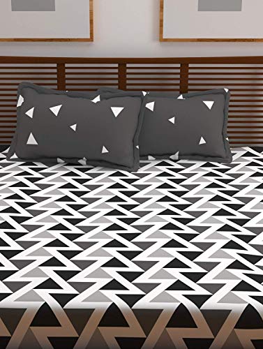 Image of Story@Home 120 TC 1 Bedsheet for Double Bed Cotton with 2 Pillow Covers, Geometric Pattern, Grey