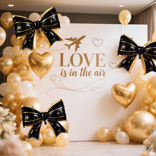 Image of 2pcs Large Bow Balloons, Bow Themed Party Decorations Elegant Coquette Balloons for Coquette Birthday Wedding Engagement Party Decoration (black with star dot)