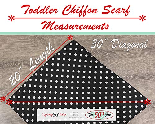 1950S Small 20" Chiffon Scarf, Vintage Ascot, Retro Hair Tie For Child And Toddler, Black Polka Dot #TOP3