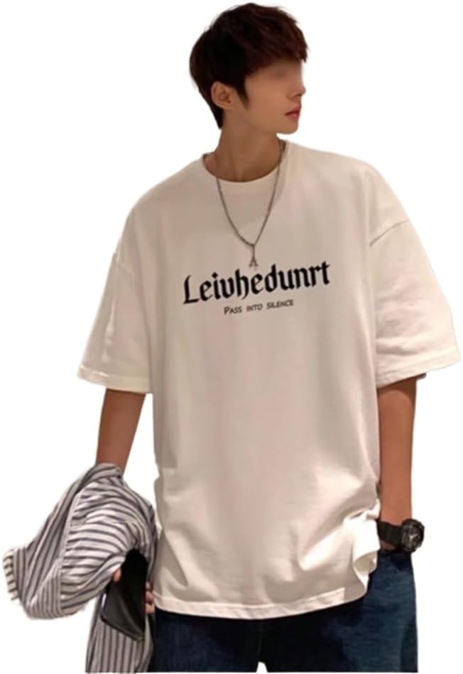 White Short Sleeved Men's T-Shirt Korean Version Loose Top Five Sleeve Couple Costume