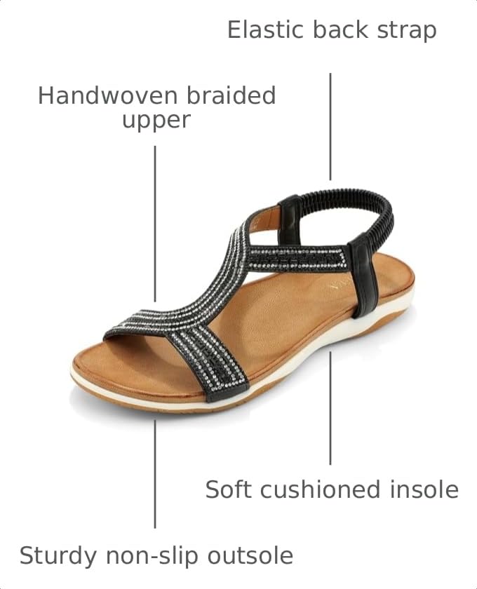 Image of UBFEN Flat Sandals For Women Dressy Arch Support Comfortable Casual Sandal With 2026 Rhinestone Braid Elastic Strap Summer Vacation