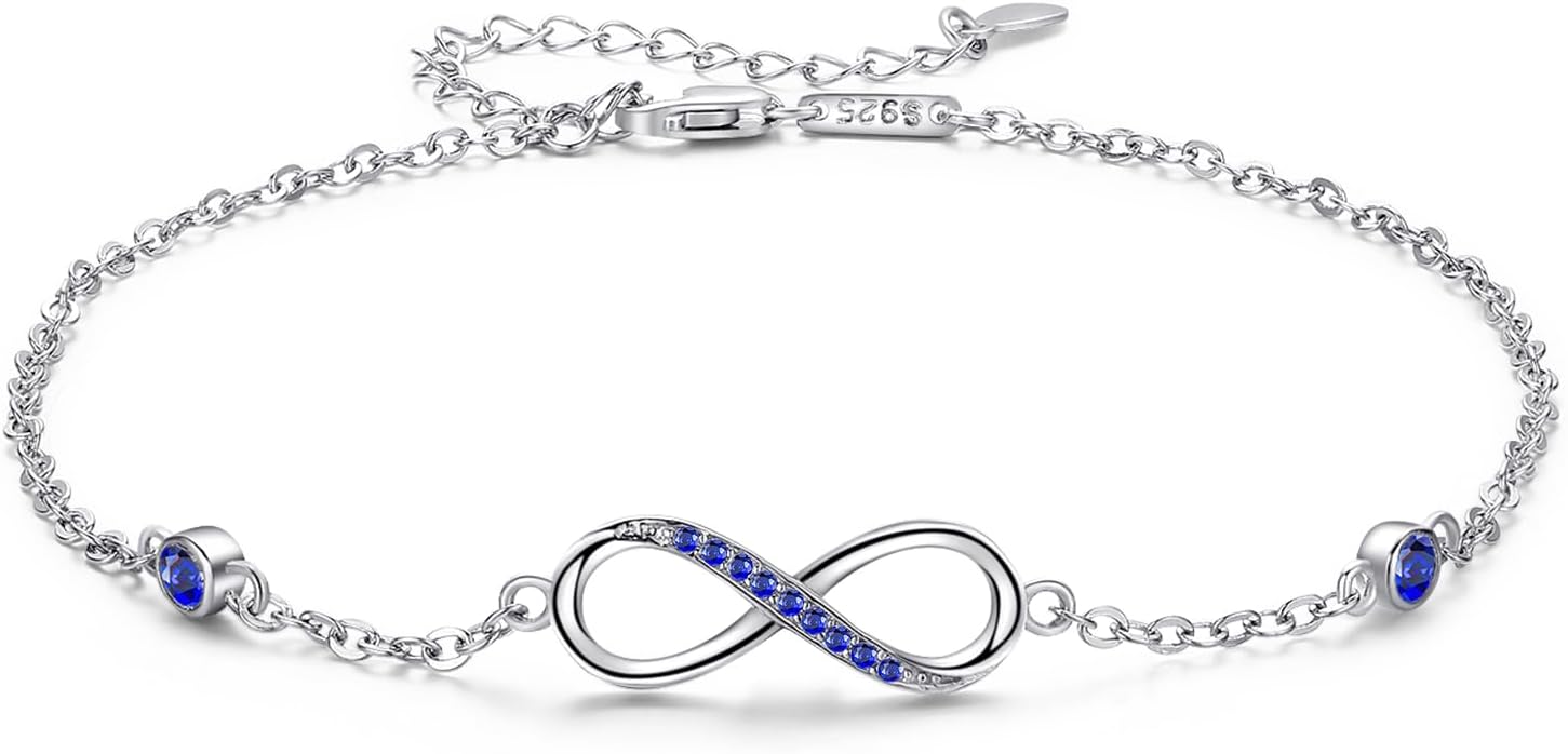 MEDWISE Womens Infinity Anklet Bracelet 925 Sterling Silver Endless Love Symbol Ankle Bracelet Adjustable Plus Size Large Bracelet Gifts for her Mother’s Day Gifts