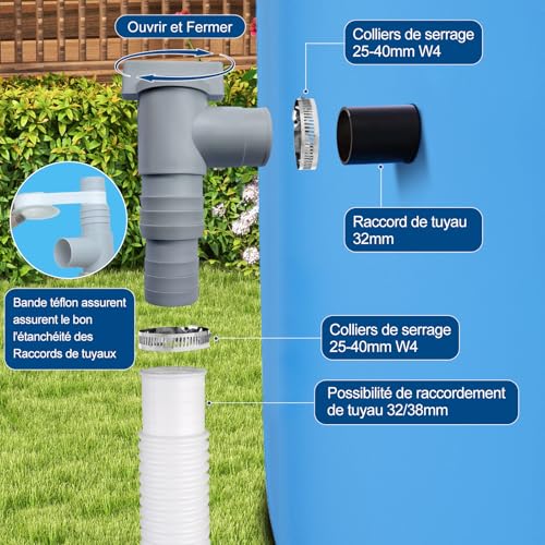 Wartung/Stoppventil für Pool mit Schlauchanschluss 32/38 mm, Poolventil, Doppelsplit Schlauch, Plunger-Ventil, Poolzubehör, für oberirdischen Pool und Poolpumpe (2 Stück)