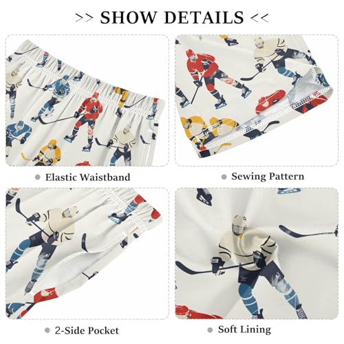 ALAZA Colorful Ice Hockey Player Stylish Cartoon Pajama Shorts Elastic Waist Casual Sleep Shorts with Pockets Size 6-143