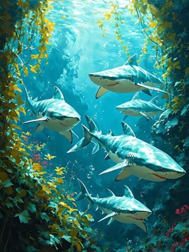 Peinture diamant adulte requin 5D grand format 70x95cm