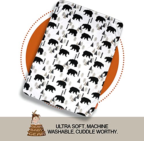 Image of Dear Baby Gear Reversible Baby Blanket, Soft Nursery Cover for Newborn, Breathable, Lightweight Receiving Swaddle, Blanket for Girls and Boys, Black Bears, Geometric Trees /Black&White Plaid, 40 x 30in
