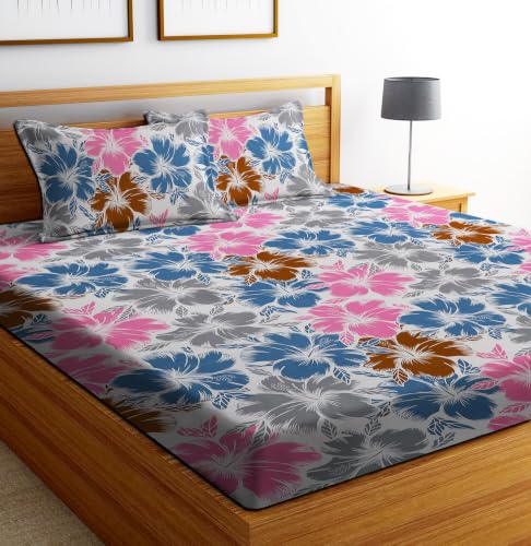 Image of DECORUM Cotton Feel Glace Cotton Fitted Bedsheet King Size (72 inchx78 inch)| All Around Elastic| 2 Pillow Covers (17 inchx27 inch)| Fits Up to 8 inch Mattress| 220 TC|Soft, Wrinkle-Free |Perfect for Home Decor & Gifting