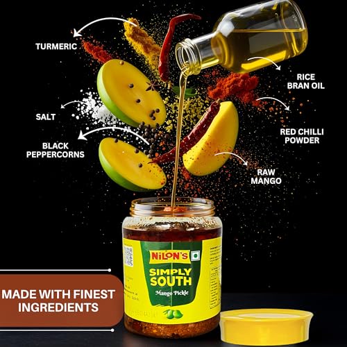 Image of Nilon's Simply South Mixed Pickle (475g) Homemade Aachar | Spicy & Tangy Pickle in Authentic South Indian Style with Raw Mango, Lemon, Rice Bran Oil & Spices with No Added Artificial Colour