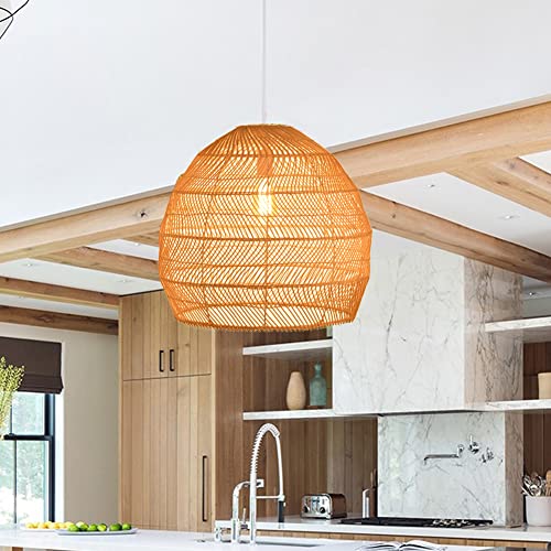 Littleglovo Encryption Rattan Pendant Lights, Natural Material Rattan Lamp, Round Ceiling Bamboo Pendant Light, Rattan Lights Suitable For E26/27 Lamp Holder (15.7X15.7Inches)-1Pack Not Including Bulb #TOP5
