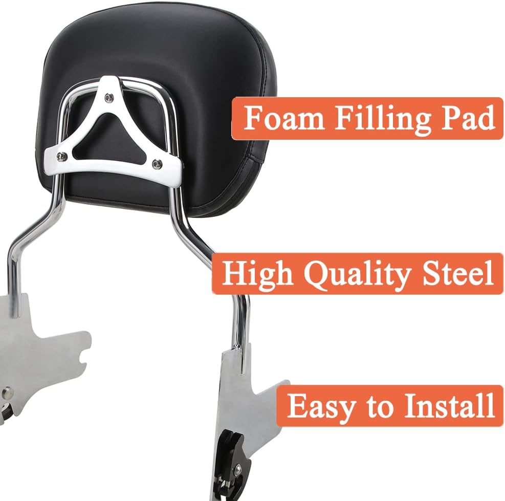 Chrome Detachable Sissy Bar Passenger Rear Backrest Pad Compatible with Harley Road King, Road Glide, Street Glide, Electra Glide, Ultra Classic 1997-2008