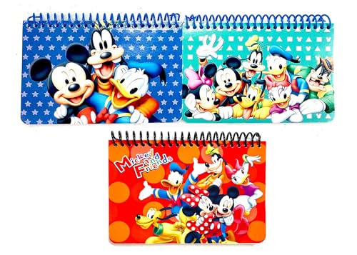 Livre d'autographes Mickey Mouse Disney : lot de 3 carnets à spirale bleu vert rouge pour enfants