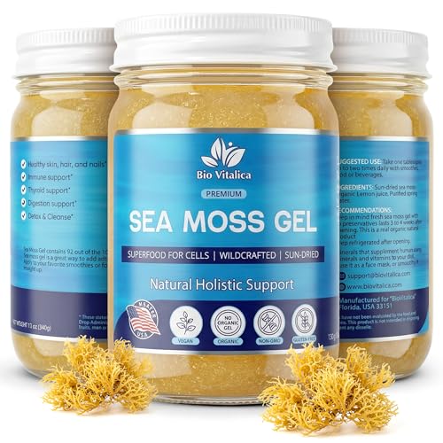 BioVitalica Organic Irish Sea Moss Gel 12oz - USA Made Dr.Sebi Wildcrafted Seamoss - Vegan Superfood with Iodine, Bladderwrack & Burdock Root for Immune & Energy Boost, Skin & Hair Health - Pack of 1