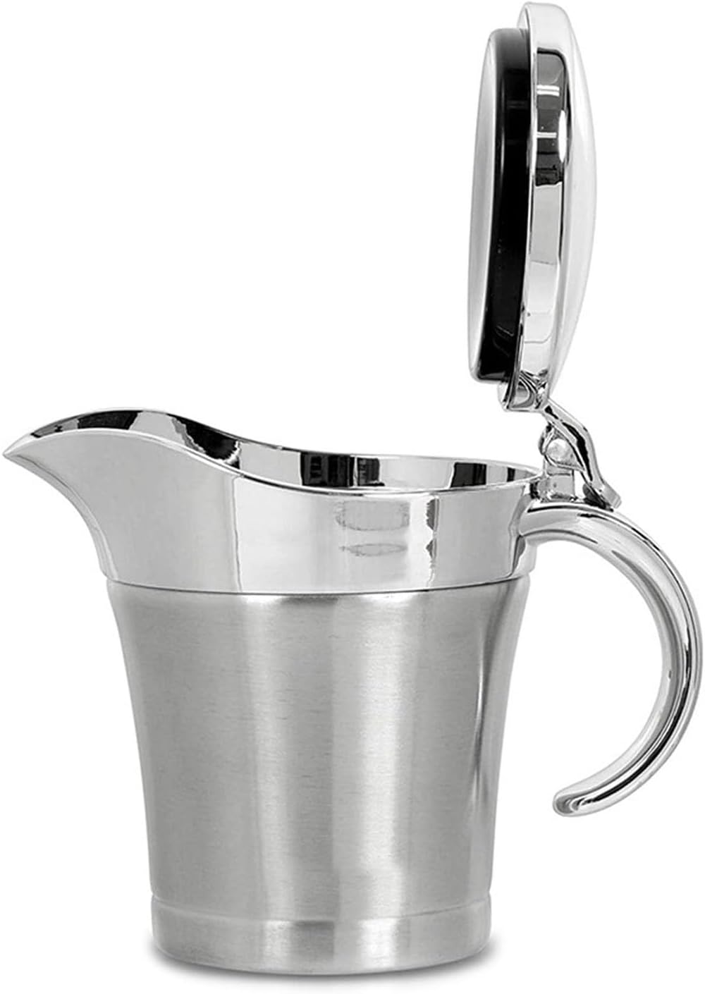 Stainless Steel Gravy Boats with Hinged Lid Double Walled Insulated Beef Steak Sauce Pots Metal Juices Cup Kitchen Tool Double Walled Gravy Pitcher