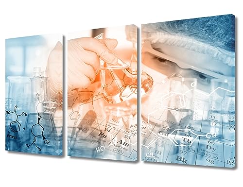 Image of Scientist and Test Tubes Laboratory Concept Framed Wall Art 3 Panels Science and Medical Art Prints Laboratory Prints for Wall Decor Giclee Gallery-Wrapped Posters and Prints (36 inch Wx24 H)