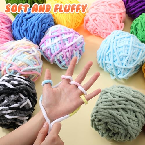 Image of Buryeah 40 Skeins Soft Chenille Yarn for Crocheting 2187 Yards Multicolored Blanket Velvet Bulky Thick Fluffy Plush Fluffy Yarn for Hand Knitting DIY Rugs Scarf Gloves Stuffed Animals Bags(40 Colors)