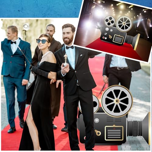 Image of DoubleFill 4 ft Movie Night Party Decorations Red Carpet Movie Camera Cardboard Cutout Stand up Premiere Party Decorations Red Carpet Photo Prop Backdrop for Prom Night Theme Decor