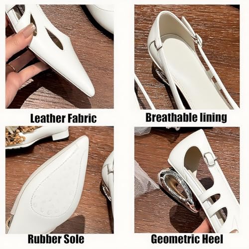 Women's Hollow Low Cone Heels Pumps Elegant Pointed Open Toe Slip-On with Side Adjustable Buckle Chunky Block Heel Dress Shoes for Wedding Parties Formal Occasions4