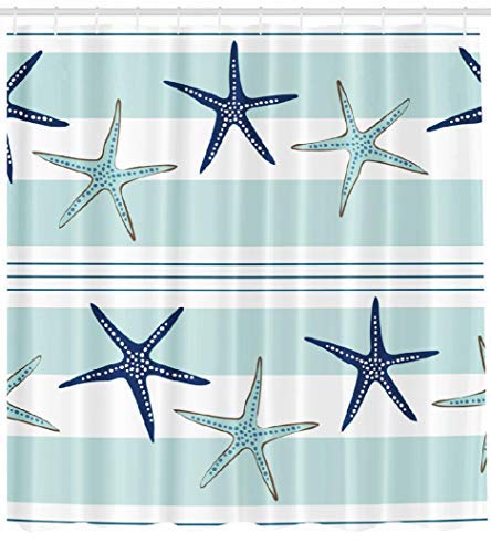 LALILO Sea Star - Beach Decorative small Curtain with 12 Hooks, Coastal who Repeat the Pattern Navy Blue Blue and No Chemical she, Durable Polyester Waterproof 72 W X 78 L - Image 4
