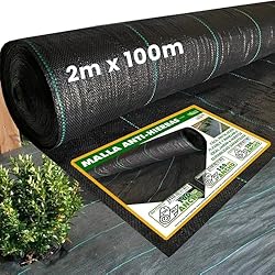 Malla Antihierbas Resistente 2x100 metros – Tela A...: [Fácil de montar y usar]: Rollo de ancho 2m x100m largo - Nuestra malla antihierbas se instala sin complicaciones. Ideal para jardineros y campistas que buscan una solución práctica como lona antihierbas o rafia suelo camping duradera y efectiva. [Bl...