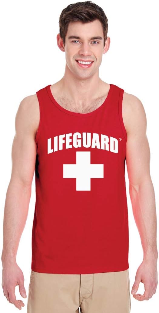 LIFEGUARDOfficial Licensed Mens Muscle Tank Tee Shirt Apparel Red White Blue