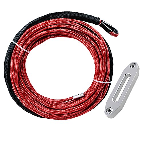 1/4 x 50' Synthetic Winch Line Cable Rope 7000+ LBs w/39' Rock Guard Sheath ATV UTV SUV Off-Road Ramsey (w/Hawse Fairlead, Red)