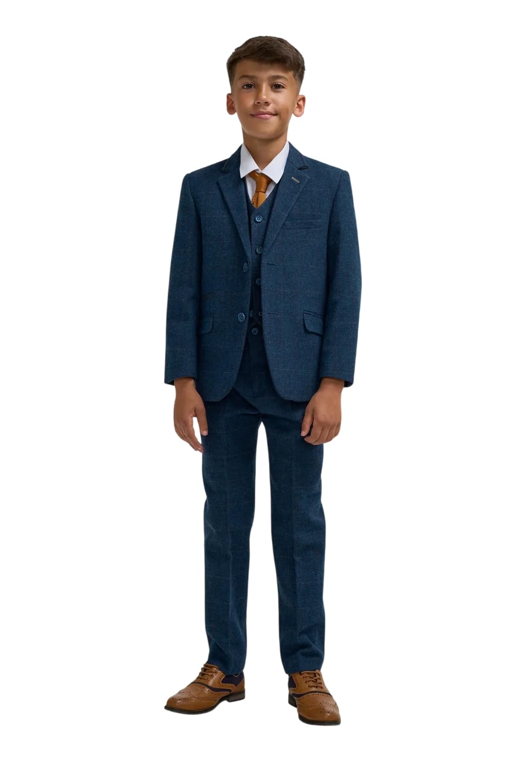 Completo da ragazzo in 3 pezzi, vestibilità aderente, in tweed a spina di pesce, in misto lana, set formale per matrimonio, porta anelli