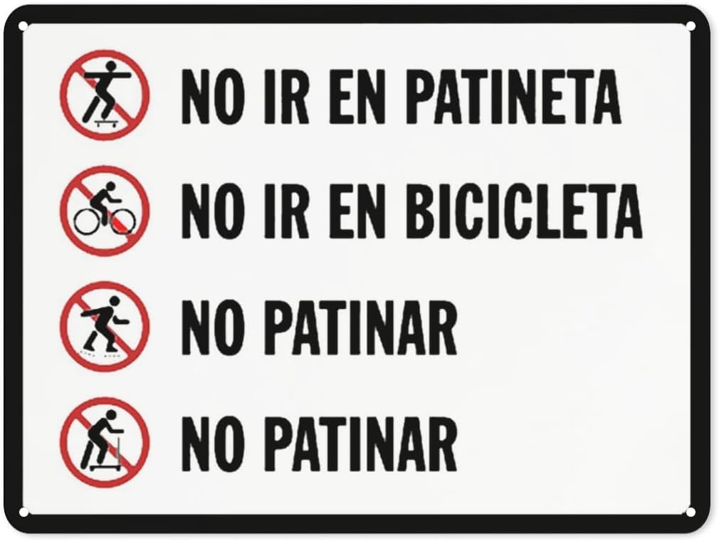 Warning Notice Bilingual Spanish No Ir En Patineta No Ir En Bicicleta Rust Free Aluminum Tin Sign - Traffic Safety Decor with Pre-Drilled Holes for Workplace, Road - 12x8 Inch​