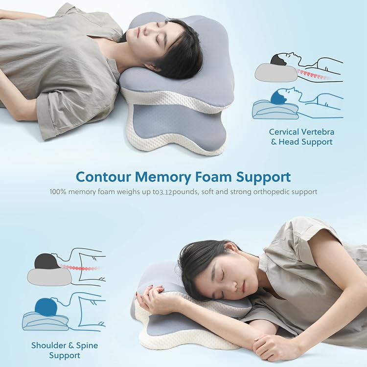 Memory Foam Ergonomic Neck & Cervical Pillow for Pain Relief, 25.6