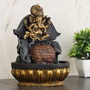 Global Grabbers Polyresin Table Top Indoor Outdoor Water Fall Fountain with LED Lights Home Decor Decoration Gift Gifting Items-GOL_GRY-SF42-(000)