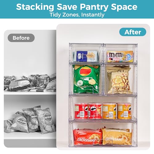 Image of Vtopmart 6 Pack Clear Stackable Storage Drawers,Easy to Assemble Pantry Organizers and Storage with handles,Plastic Drawers for Kitchen Pantry,Cabinet,Under Sink Organization