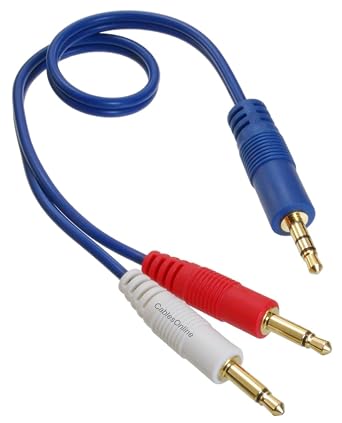 CablesOnline 3.5mm 1/8" TRS Stereo Male to Dual Rd/Wh 3.5mm 1/8" TS Mono Male Blue Audio Breakout Cable 1 Foot