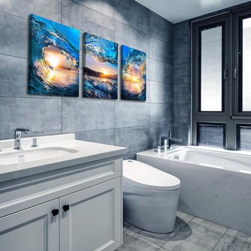 Lapremoly Wall Decor for Living Room & Bedroom - Canvas Wall Art - Ocean Waves Sunrise - Modern Bathroom Home Decoration - Ready To Hang - 16x24 in