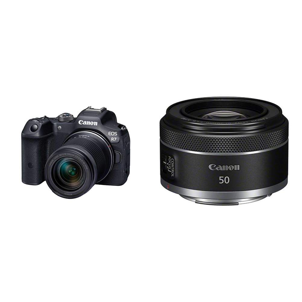 Canon EOS R7 Appareil Photo Hybride Format APS-C 32 Mpixels + Objectif Canon RF-S 18-150mm F3.5-6.3 is STM Noir & RF 50mm F1.8 STM