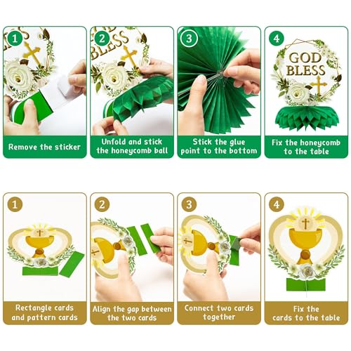 Image of ANGOLIO God Bless Honeycomb Centerpieces, 12PCS Baptism Table decorations | Green Cross Floral Church Anniversary Decorations, Baby Shower Birthday Party Supplies, Christian Celebrations Party Favors