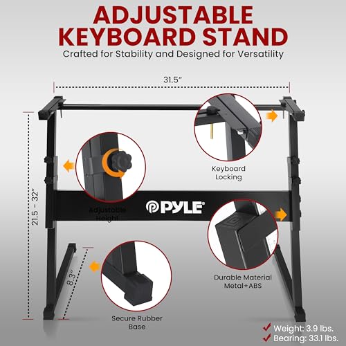 Image of PYLE Heavy-Duty Electric Keyboard Accessories, E Piano Equipment Pack Includes Height Adjustable Z Shape Keyboard Stand, Keyboard Stool, Microphone Stand, Headset, and Sustain Pedal, Black