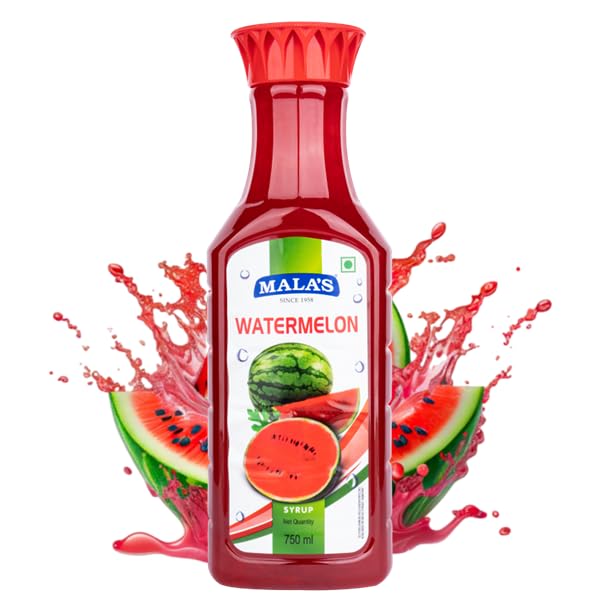 Image of Mala's Watermelon Syrup, 750Ml Bottle | Mixer for Fruit Shakes, Falooda, Mocktails, Cocktails, Drinks, Juices, Beverages, Sharbat, Sorbets