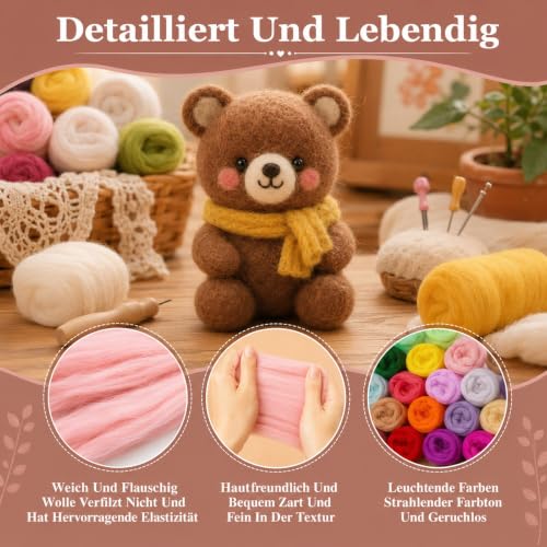 Cutefat Filzwolle 36 Farben Set – Merinowolle für Nass- und Trockenfilzen – Bild 3