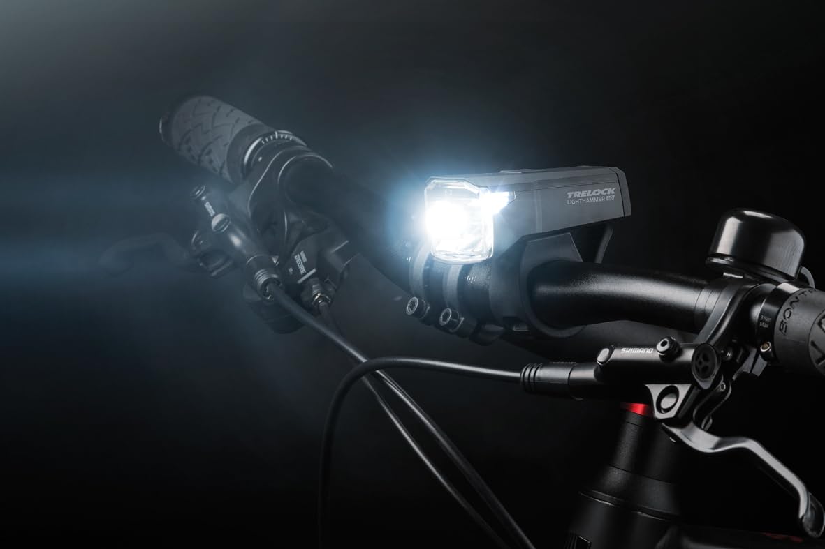 TRELOCK Zestaw świateł rowerowych LS 440 Light Hammer 40 LUX + LS740 tylne światło – funkcja ładowania USB – zasięg widzenia 60 m – wskaźnik baterii – dopuszczenie do ruchu drogowego
