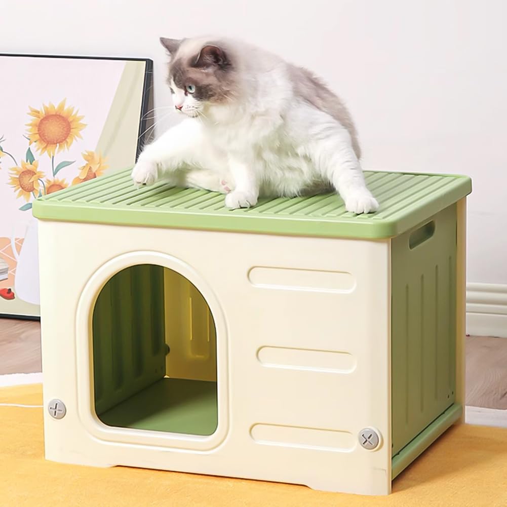 Plastic Cat House Outdoor Indoor, Sturdy Feral Cat Bed for Cats