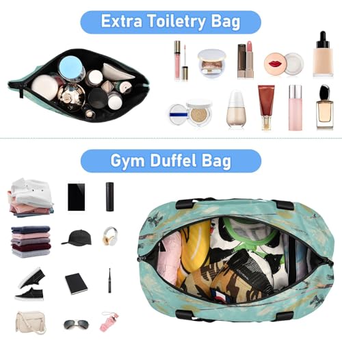 Ring-tailed Lemur Branch Teal Travel Duffel Bag for Women Men Gym Bag with Shoe Compartment Wet Pocket Carry On Weekender Overnight Bags for Travel Hospital Gym4