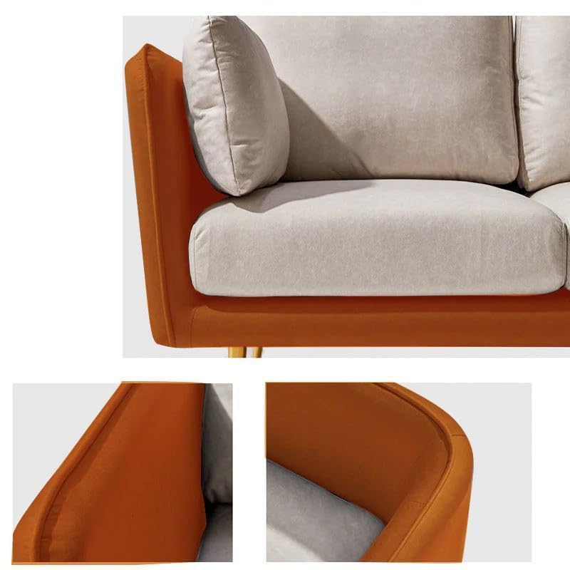 Image of Modern & Luxury Velvet Comfortable Sofa with Cushion Chaise Lounge Sectional Sofa Ideal for Living Room and Bedroom, Visitors' Home and Office. (3+1+1 Tan Leather+Velvet Beige)